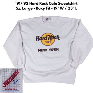 Vintage Hard Rock Cafe Sweatshirt Large White New York USA Jerzees 90s Womens‎